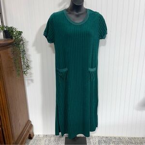 Delicates spa vintage Green Ribbed Short Sleeve Pajama night gown